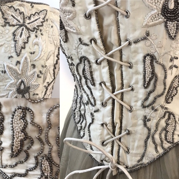 EAVIS & BROWN London Beaded Gown M Vintage Silk Corset Dress VTG - Picture 3 of 11